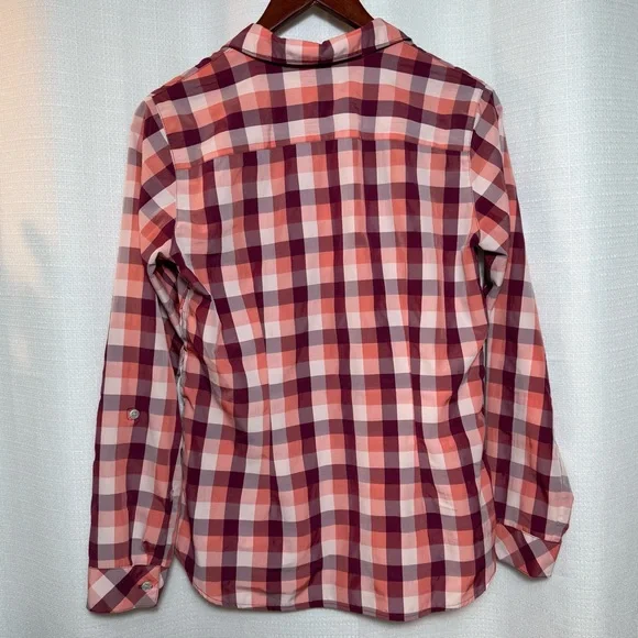 Eddie Bauer Coral Plaid Button Down Shirt Lightweight Roll Tab Sleeve M - Picture 2 of 7